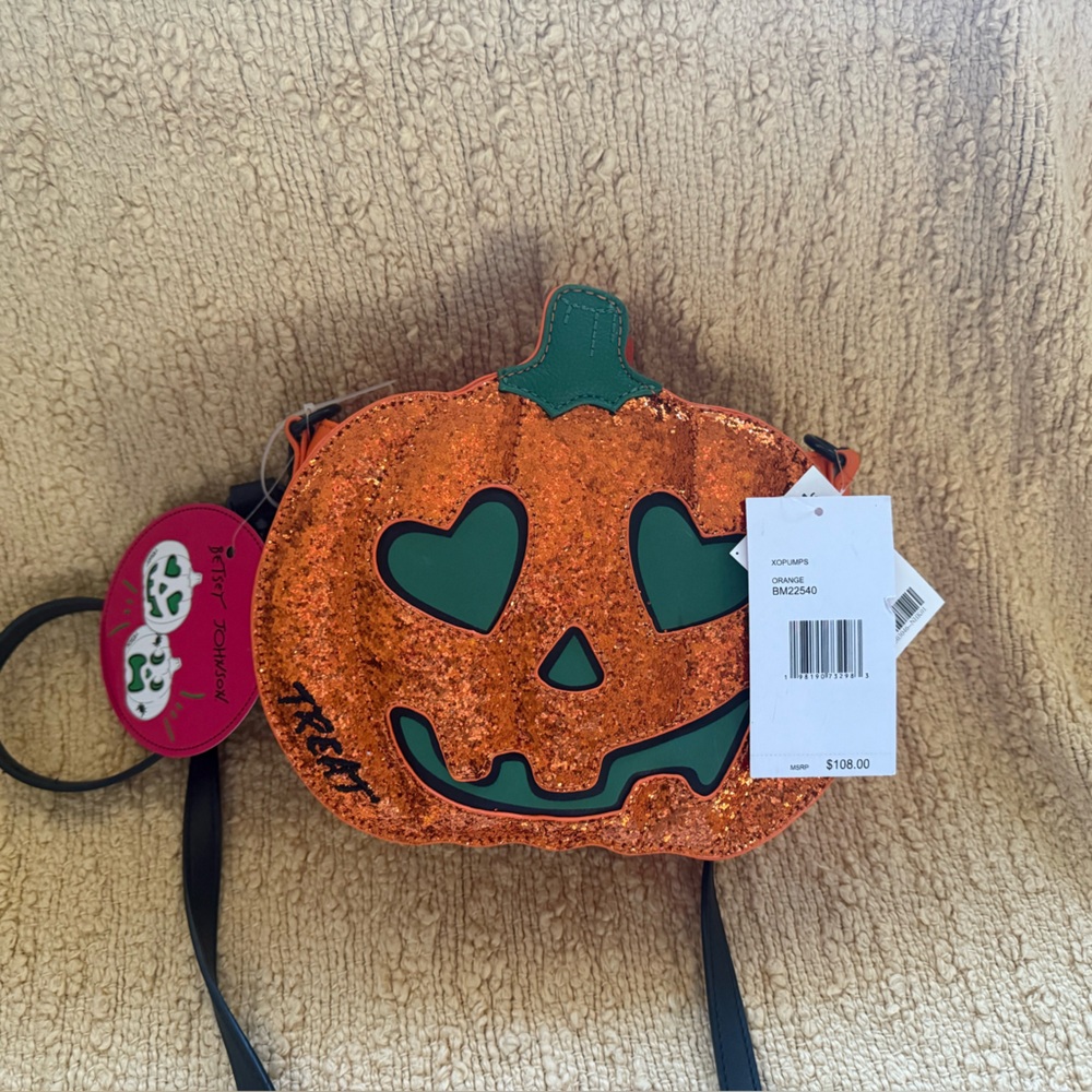 Betsey Johnson Glitter Pumpkin Shoulder Bag - Orange and Green